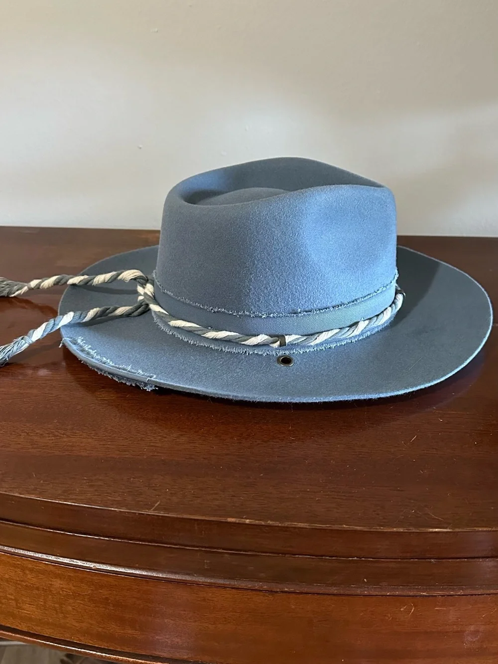 GIGI PIP Wide Brim Felt Fedora in Slate Blue with Braided Accent